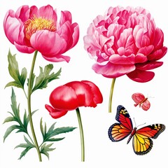 Watercolor floral and butterfly illustrations vibrant and detailed