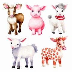 Whimsical watercolor farm animals