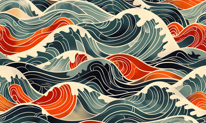 Abstract Waves Pattern inspired by Japanese art Style, Generative AI 