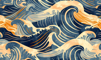 Abstract Waves Pattern inspired by Japanese art Style, Generative AI 