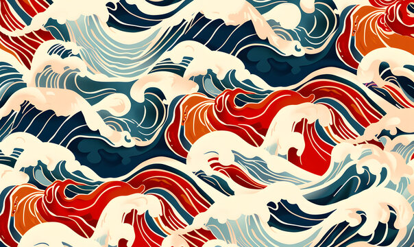 Abstract Waves Pattern inspired by Japanese art Style, Generative AI 