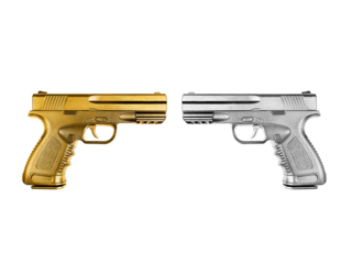 gun silver metal and gun gold metal, transparent background