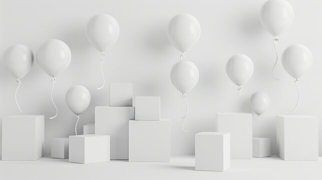 Simplistic 3D image of white rectangular boxes cascading like balloons.