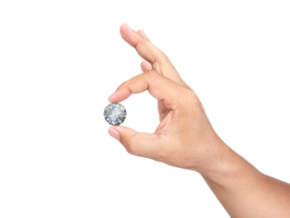 Hand holding diamond, transparent background. concept for choosing best diamond gem