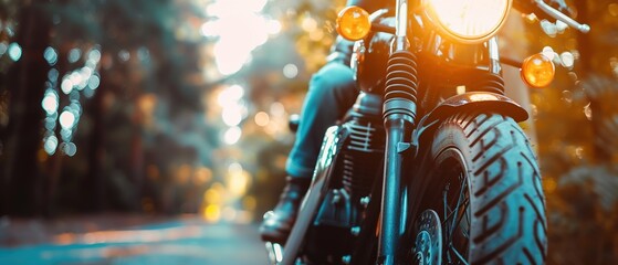 Detailaufnahme von einem Motorradfahrer auf einem Motorrad  - obrazy, fototapety, plakaty