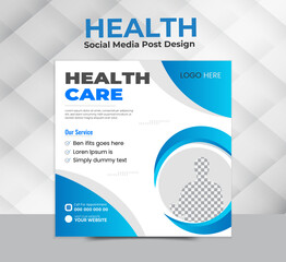 A square banner or flyer about healthcare with a doctor theme that may be used as a social media post template.
