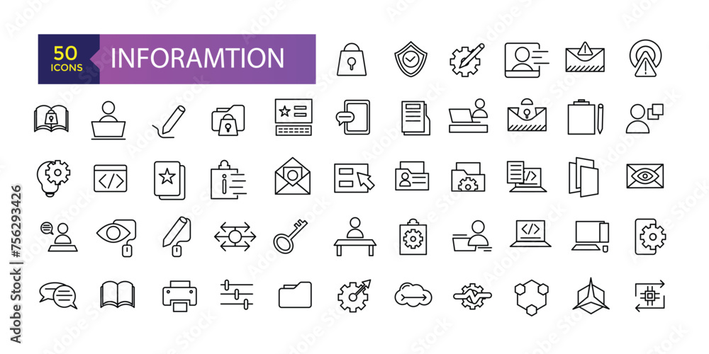 Poster inforamtion line icons related to data exchange, traffic, files, cloud, server. outline icons for we