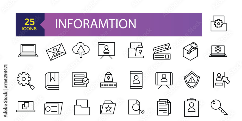 Poster inforamtion line icons related to data exchange, traffic, files, cloud, server. outline icons for we