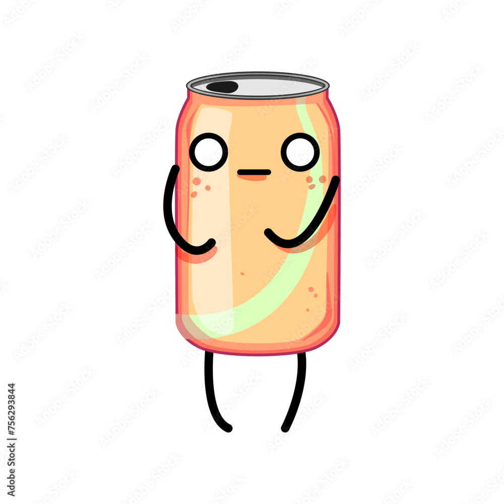 Sticker tin soda can character cartoon. mascot vintage, metal beverage, container bottle tin soda can character sign. isolated symbol vector illustration