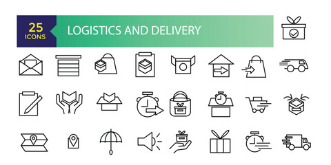 Logistics and Delivery Simple Set of Delivery Related Vector Line Icons. Contains such Icons as Priority Shipping, Express Delivery, Tracking Order and more.