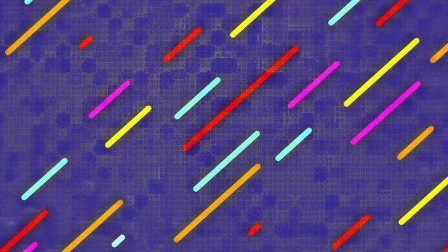 Animation of colourful lines over shapes