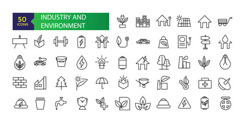 Industry and Environment icons. Thin line icons collection. Thin line icons set of ecology, environment and sustainability concepts.