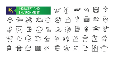 Fototapeta na wymiar Industry and Environment icons. Thin line icons collection. Thin line icons set of ecology, environment and sustainability concepts.