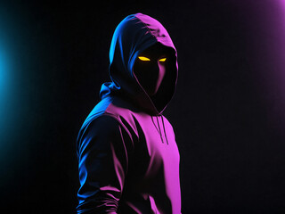 hacker in the dark with neon light