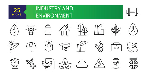 Obraz premium Industry and Environment icons. Thin line icons collection. Thin line icons set of ecology, environment and sustainability concepts.