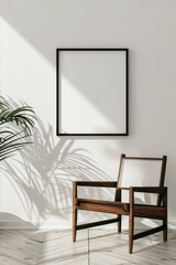 empty white wall picture frame on living room 
