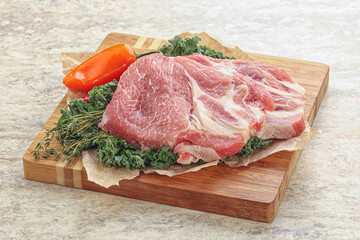 Raw pork neck for cooking