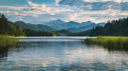 Idyllic summer view of lake 