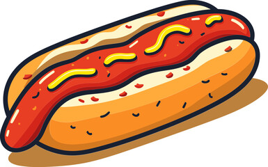 Hotdog with Nebraska Mustard Vector Drawing