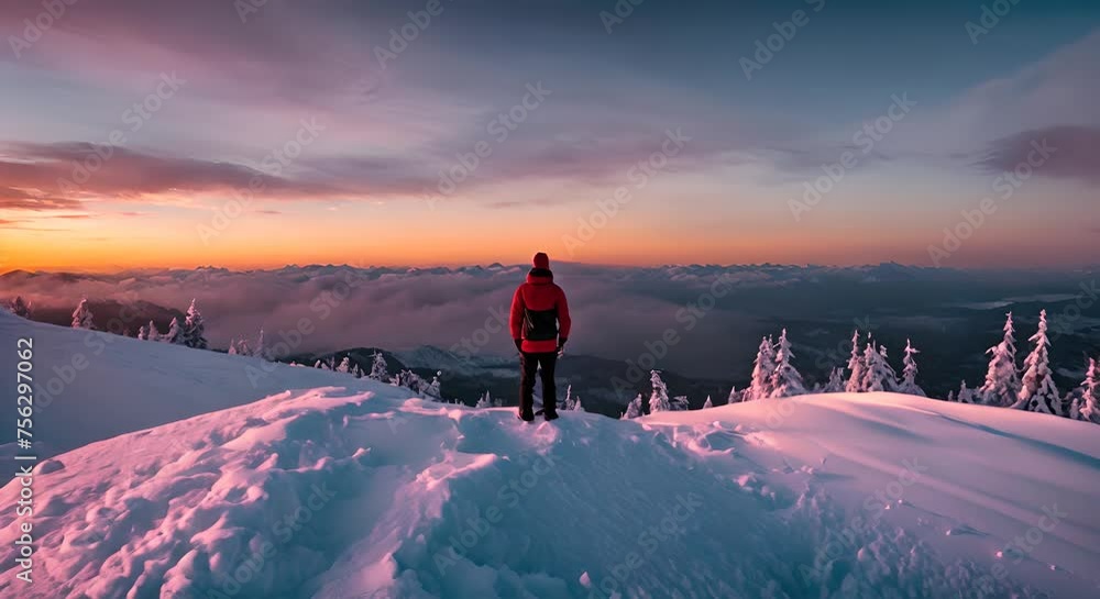 Wall mural Man on the top of a snowy mountain.	
