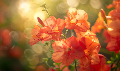 Obraz na płótnie Canvas Campsis grandiflora ,warm sunlight, Generative AI 