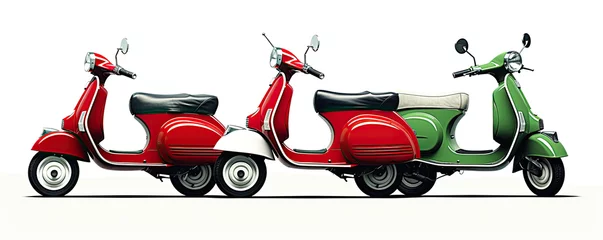 Foto op Canvas Moped motocycle in green red white color against blank background © Alena