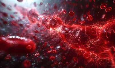 Scientific image of red blood cells in a human fuzzy tube ultra realistic, generative ai