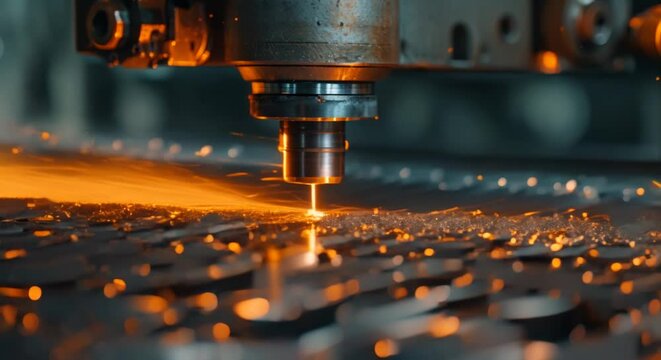 Precision machinery cutting metal with sparks flying,Industrial laser cutting technology in manufacturing