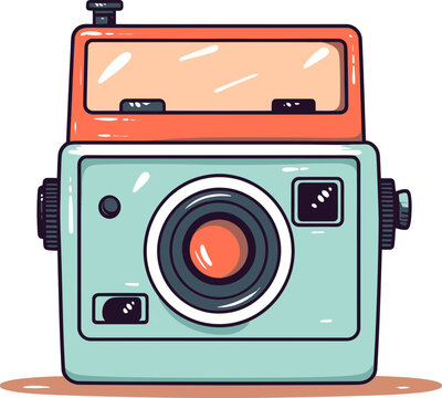Instant Camera Vector Illustration with Colorful Hot Air Balloon