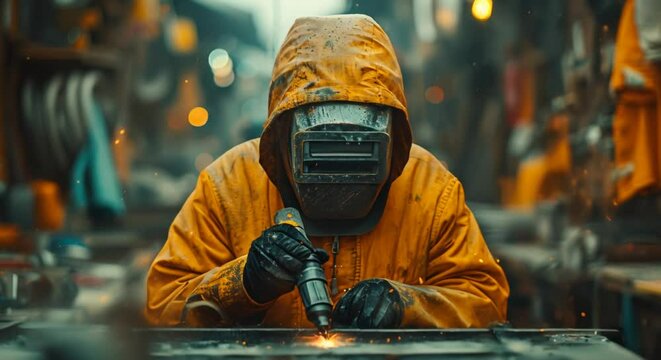 Technician doing welding work in industrial factories