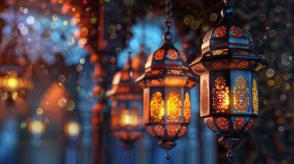Fototapeta na wymiar Vibrant ramadan lantern decor background - 3d rendered illustration
