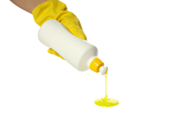 PNG,Bottle of detergent in hand, isolated on white background