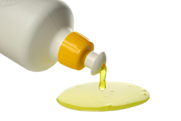 PNG,Bottle of detergent in hand, isolated on white background