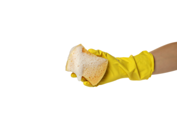 PNG,Sponge for washing dishes in hand, isolated on white background