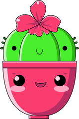 vector illustration of cute plants, kawaii, homemade flowers in pots, nature, ecology, beauty