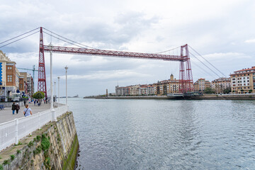 Biscay bridge over the Nervión river. It encompasses both banks of the river.Portugalete-Basque country-Spain. March 2, 2024.