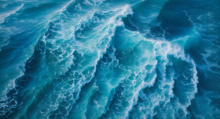 Rough sea waves. Aerial view of blue ocean sea waves. Sea water splashing. Blue sea wave background.