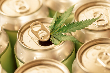 Trending concept of CBD-infused beverages with hemp. Eco-friendly
