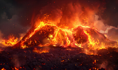 Lava explosions and fire background, Generative AI 