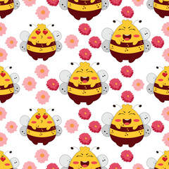 Vector cute cartoon bee seamless pattern background