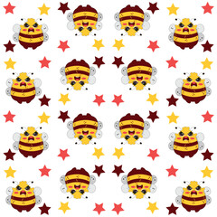 Vector cute cartoon bee seamless pattern background