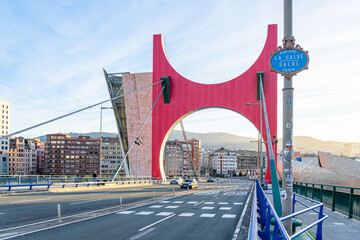 Salbeko Zubia bridge passing by the guggenheim museum.Bilbao-Basque country-Spain