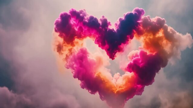 colorful smoke forming love on a white background