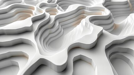 White paper cut background featuring lines and topographic map elements. An abstract backdrop with curved reliefs resembling waves, realistically textured with layered papercut decorations - obrazy, fototapety, plakaty