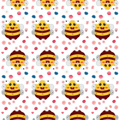 Vector cute cartoon bee seamless pattern background	
