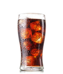 Cola with ice in glass isolated on white - 756304635
