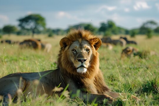 Majestic Lion Lounging in African Savannah A Thrilling Encounter with Wildlife