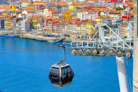 Funicular or cable car over the Douro River in Porto, Portugal