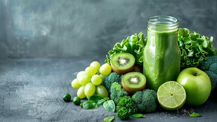 green fruit and vegetable juice, empty text space
