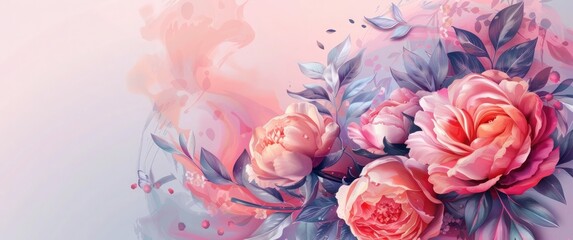 Obraz premium Beautiful Ramadan Kareem greeting with floral elements in soft pastel tones, creating a serene and festive background 🌸✨